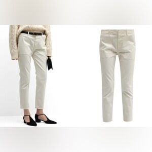 Nila Lotan “Jenna” Cropped Raw-Edge Pants Egg Shell Size 4